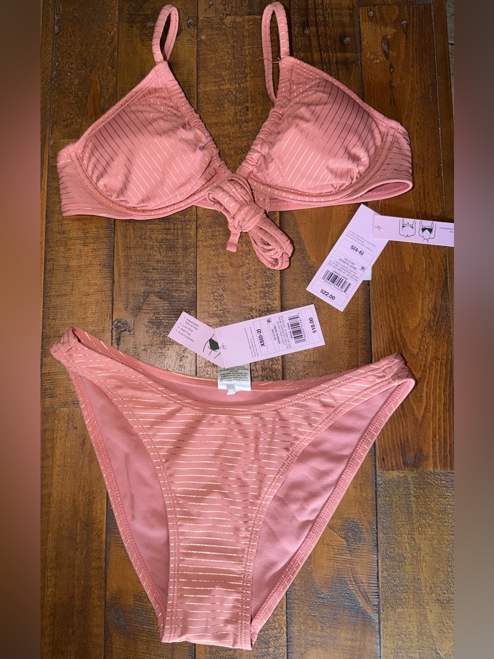 Target Pink Metallic Stripe Bikini Set